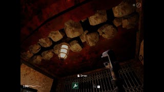 An elevator roof with a huge toothy mouth in horror game Kletka