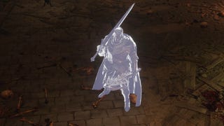 An image of the Blackgaol Knight in Elden Ring: Shadow Of The Erdree, standing with Greatsword and Repeating Crossbow at the ready.