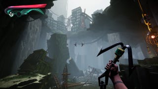 Preparing for platforming in a Grimhook screenshot.