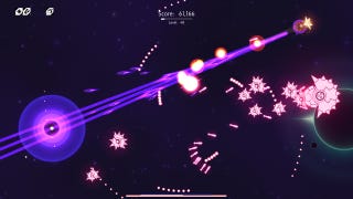 2D spaceships battling with mighty colourful beams and orbs of light in Nova Drift