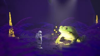 A spaceman meets a very large frog in The Great Fluctus.